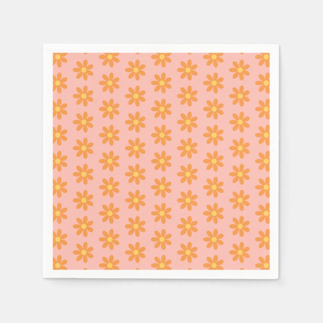 Orange Daisy Pattern on Pastel Pink Spring Party Pappersservett (Framsidan)