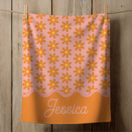 Orange Daisy Pattern on Pastel Pink with Name Girl Bebisfilt