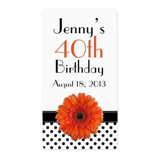 Orange Daisy Polka-punktsetiketter för födelsedags Fraktsedel (Framsidan)