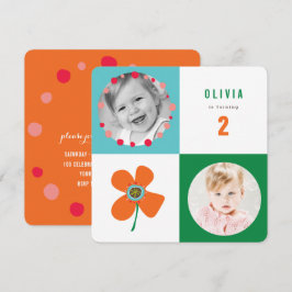 Orange Daisy Pop Square Girl Birthday Photo Inbjud Inbjudningar