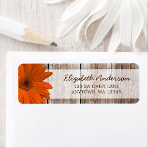 Orange Daisy Rustic Barn Wood Adressetiketters Returadress Etikett