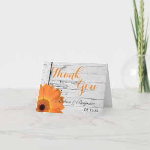 Orange Daisy Rustika Bröllop Tacksamhetskort Tack Kort