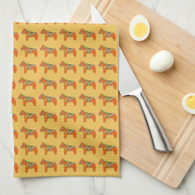 Orange Dala Horses Dishtowel Kökshandduk (Vikt i Fjärdedel)