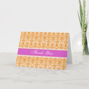 Orange Damask Baby Shower Värdinna Tack Kort