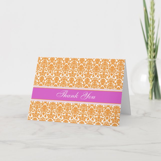 Orange Damask Baby Shower Värdinna Tack Kort (Framsida)