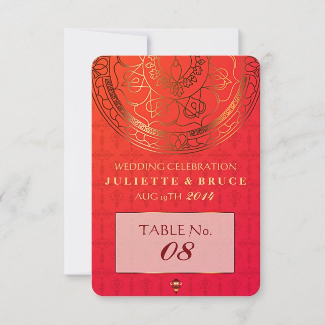 Orange Damask Bröllopsbordskort Inbjudningar (Framsida)