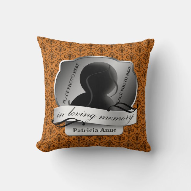 Orange Damask "in loving Memory" i minnet Kudde (Framsida)