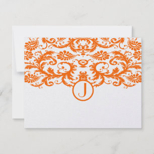Orange Damask Monogram-Bröllop OSA Kort
