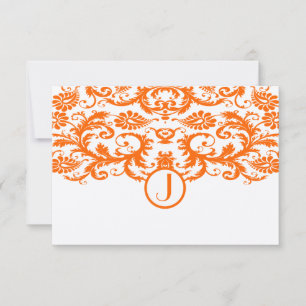 Orange Damask Monogram-Bröllop OSA Kort