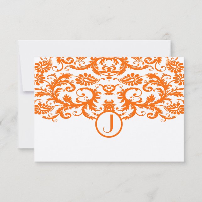Orange Damask Monogram-Bröllop OSA Kort (Framsida)