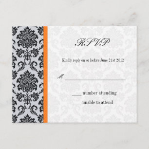 Orange Damask Monogram Bröllop OSA Kort