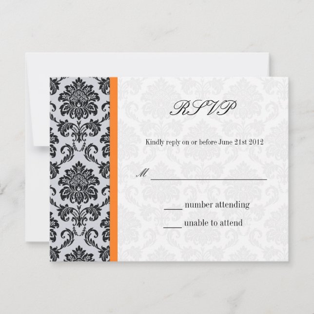 Orange Damask Monogram Bröllop OSA Kort (Framsida)