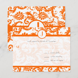 Orange Damask Monogram Bröllopsinbjudan Inbjudningar