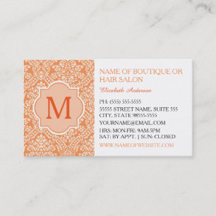 Orange Damask Monogram QR Social Visitkort