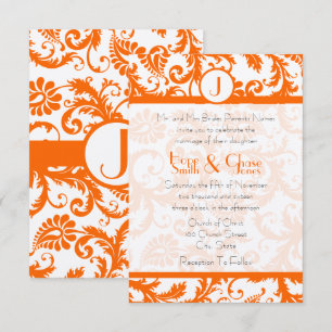 Orange Damask Monogram WeddingRSVP Inbjudningar