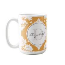 Orange Damask Monogrammed Mugg