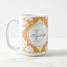 Orange Damask Monogrammed Mugg