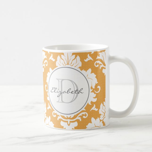 Orange Damask Monogrammed Mugg (Höger)