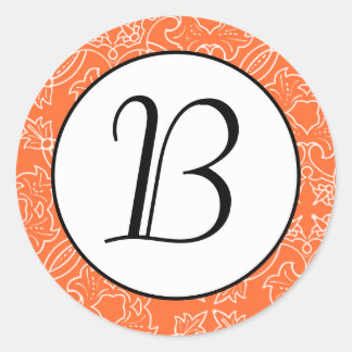 Orange Damask Mönstermonogram första etikett
