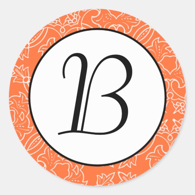 Orange Damask Mönstermonogram första etikett (Framsida)