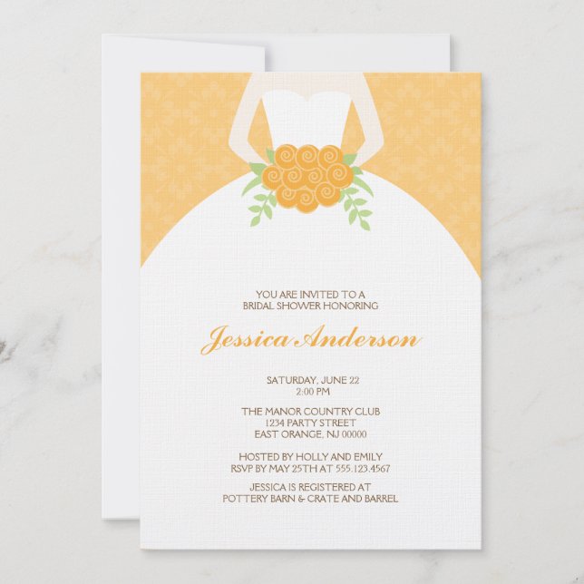 Orange Damask och Bride-Möhippa Inbjudningar (Framsida)