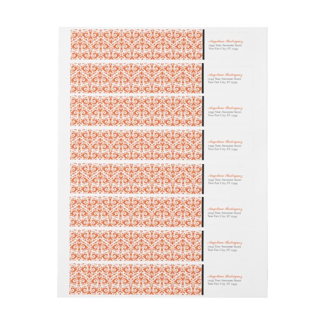 Orange Damask Pattern Studenten Etikettband (Ark)