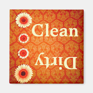 Orange Damask Rosa Daisy Clean Dirty Magnet