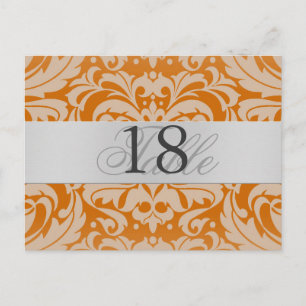 Orange Damask Silver Metall Bord Nummer Postkort Vykort