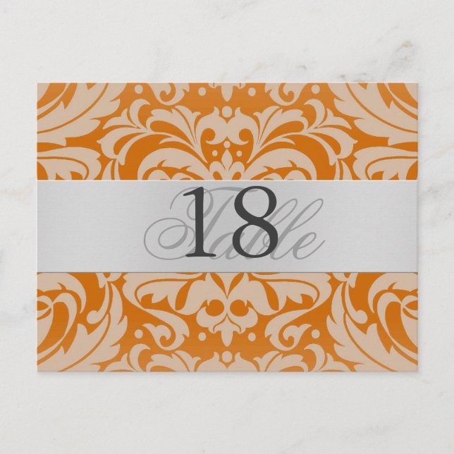 Orange Damask Silver Metall Bord Nummer Postkort Vykort (Framsida)