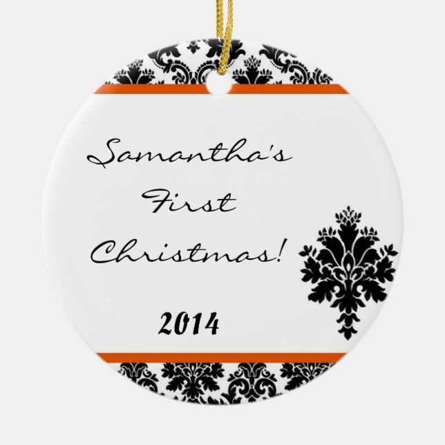 Orange Damask Snöre Personlig Namn Ornament (Framsidan)