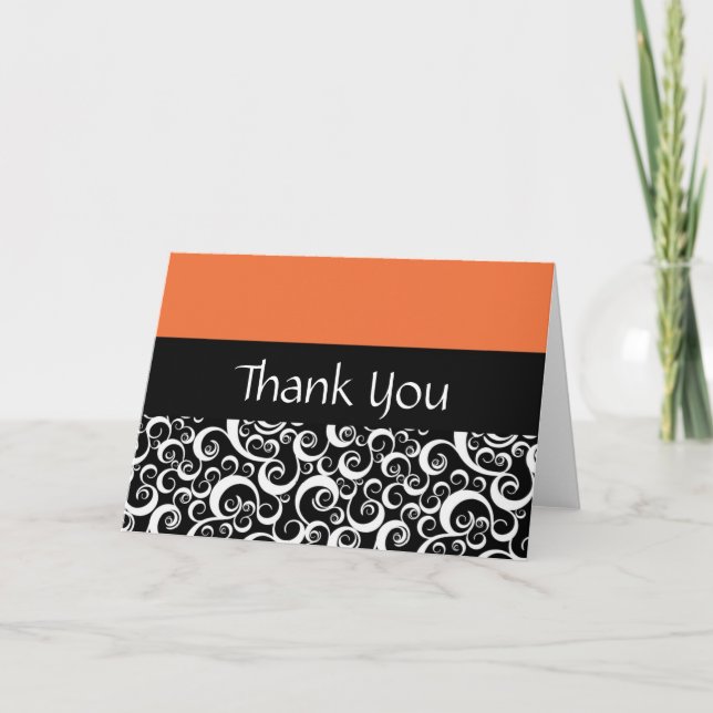 Orange Damask Swirls - tack för dina kort (Framsida)
