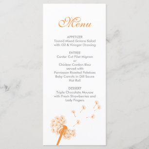 Orange Dandelion Bröllop Menu Meny