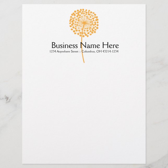 Orange Dandelion Flower Letterhead Design Brevhuvud (Framsida)