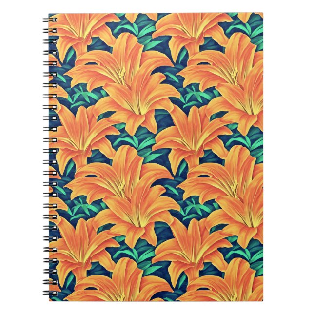 Orange Day Lilies med Grönt Löv Anteckningsbok (Framsidan)