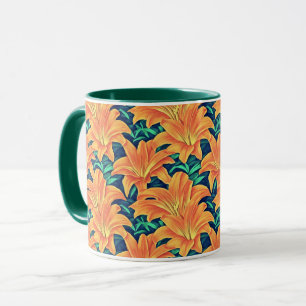 Orange Day Lilies med Grönt Löv Mugg