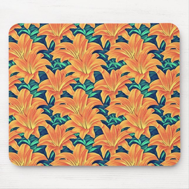 Orange Day Lilies med Grönt Löv Musmatta (Framsidan)