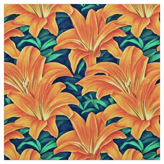Orange Day Lilies med Grönt Löv Tyg (Provkarta)