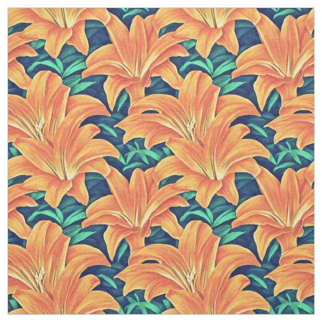 Orange Day Lilies med Grönt Löv Tyg (Provkarta)