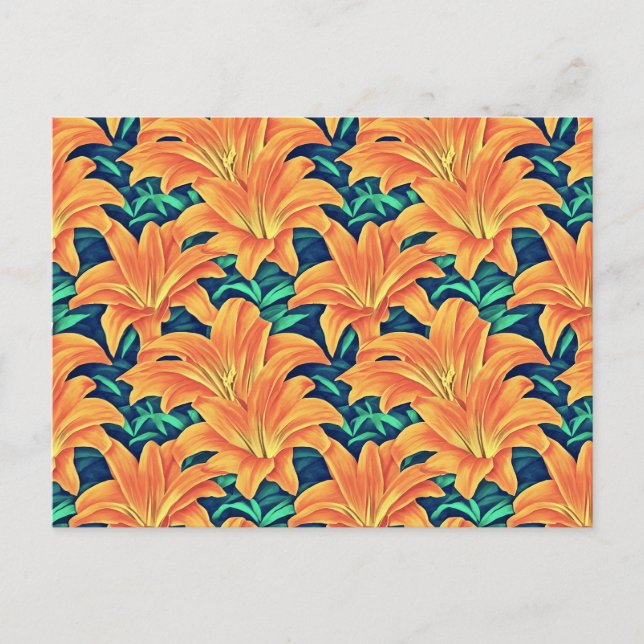 Orange Day Lilies med Grönt Löv Vykort (Framsida)