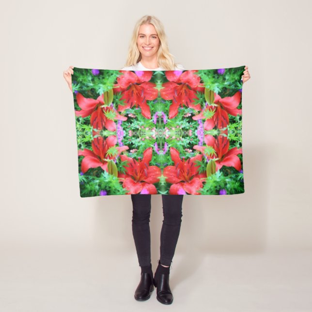 Orange Daylilies Abstrakt Flower Art Fleecefilt (På plats)