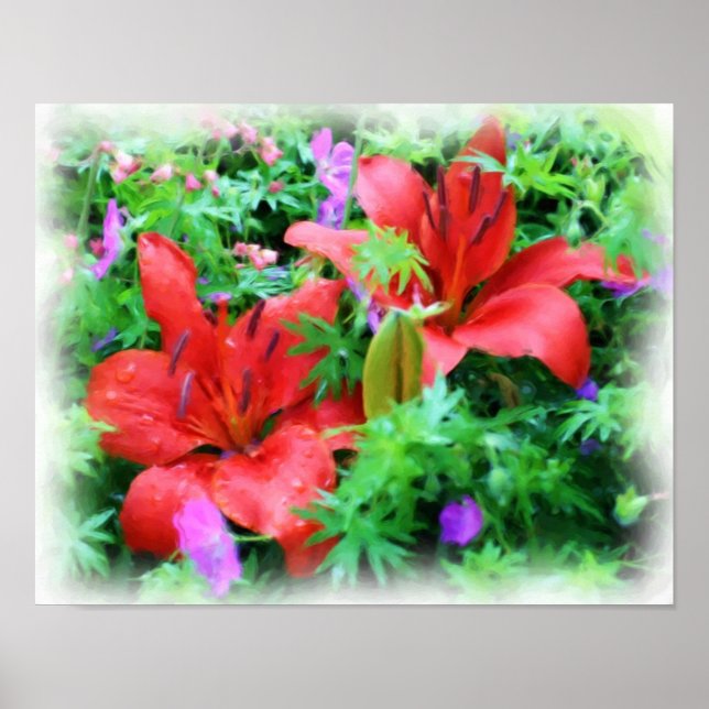 Orange Daylilies Flower Art Poster (Framsidan)