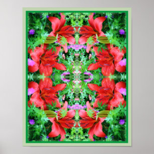 Orange Daylilies Spegel Abstrakt Flower Art Poster