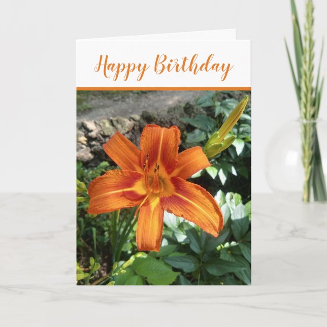 Orange Daylily Photo Grattis på födelsedagen Kort (Framsida)