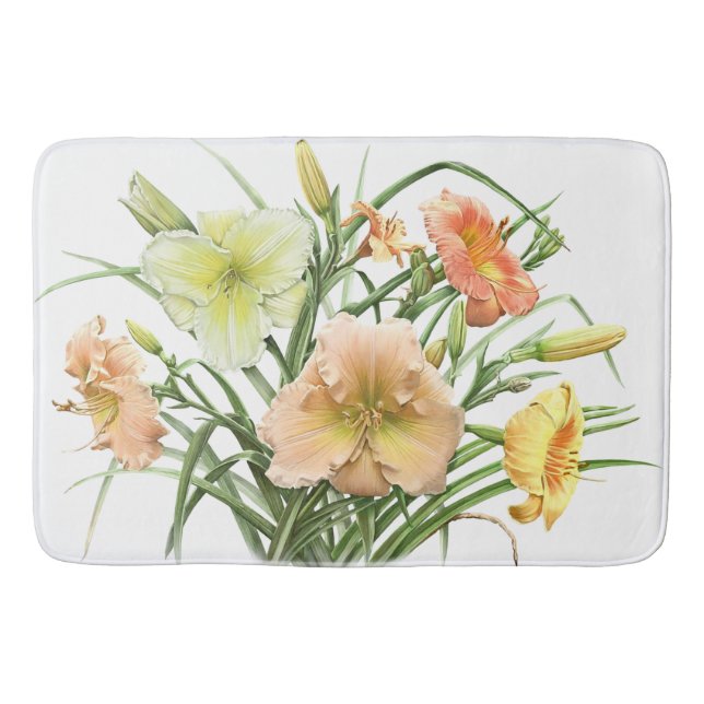 Orange Daylily Trädgårds Blommig Design Badrumsmatta (Framsidan)