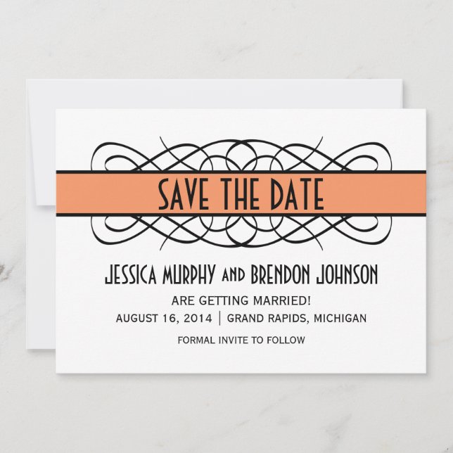Orange Deco Flourish Save the Date-inbjudan Inbjudningar (Framsida)