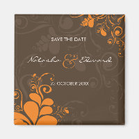 Orange deco-Löv och Blommigt-skrivar Spara datum