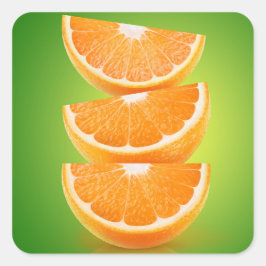Orange delarare på grönt fyrkantigt klistermärke