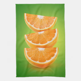 Orange delarare på grönt kökshandduk