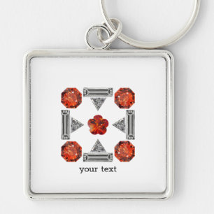 Orange Diamond Gemstone Art, Orange Fyrkantig Silverfärgad Nyckelring
