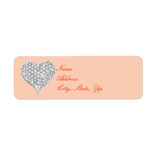 Orange Diamond Heart-Adressetiketter Returadress Etikett
